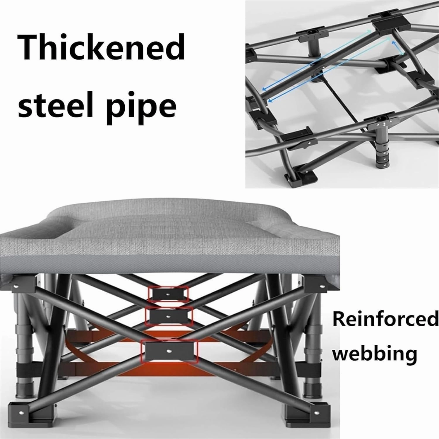 Lightweight Camping Cot for Adults, Tent Cot with Large Pocket, Portable Folding Bed for Sleeping, Supports 160KG Folding Cot