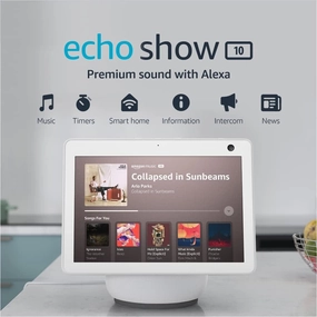 Like-New Amazon Echo Show 10 (newest model), HD smart display with premium sound, motion and Alexa, Glacier White