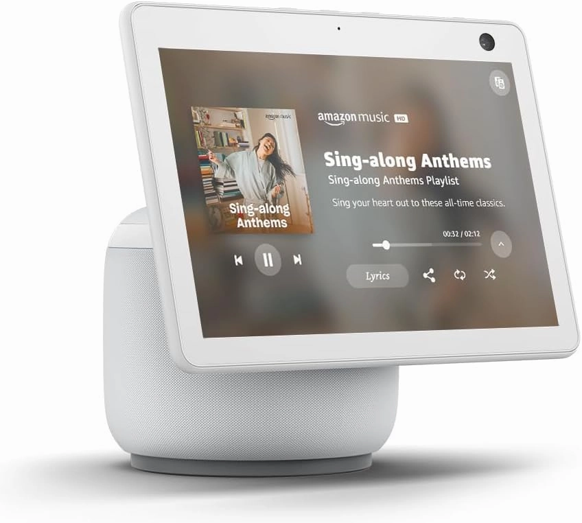 Like-New Amazon Echo Show 10 (newest model), HD smart display with premium sound, motion and Alexa, Glacier White