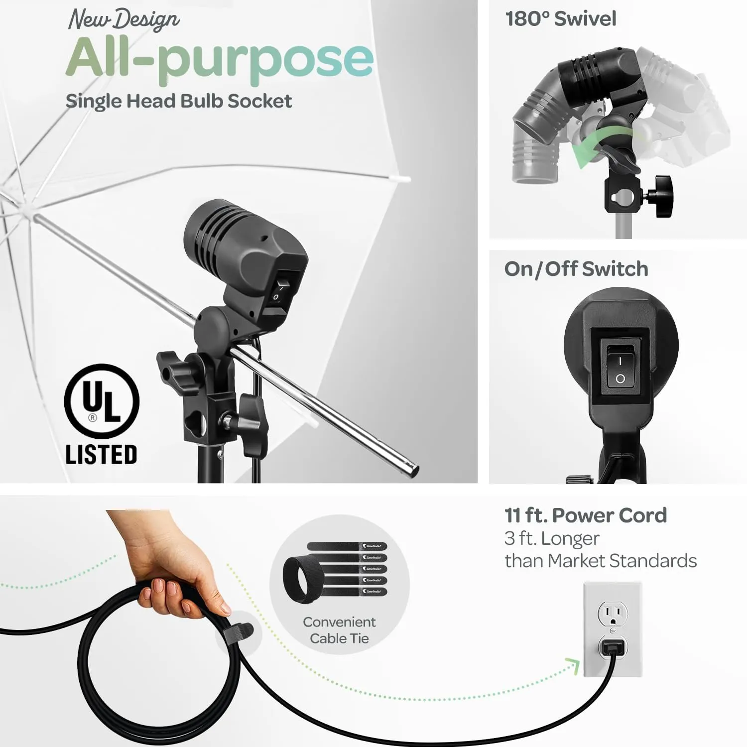 LimoStudio (LED Super Bright) 2600W Output Photo Studio Umbrella Continuous Lighting Kit, 6500K Neutral Day Light, 9200 Lumen, CRI>95, White Soft Umbrella Diffuser & Black, Silver Reflector, AGG3429