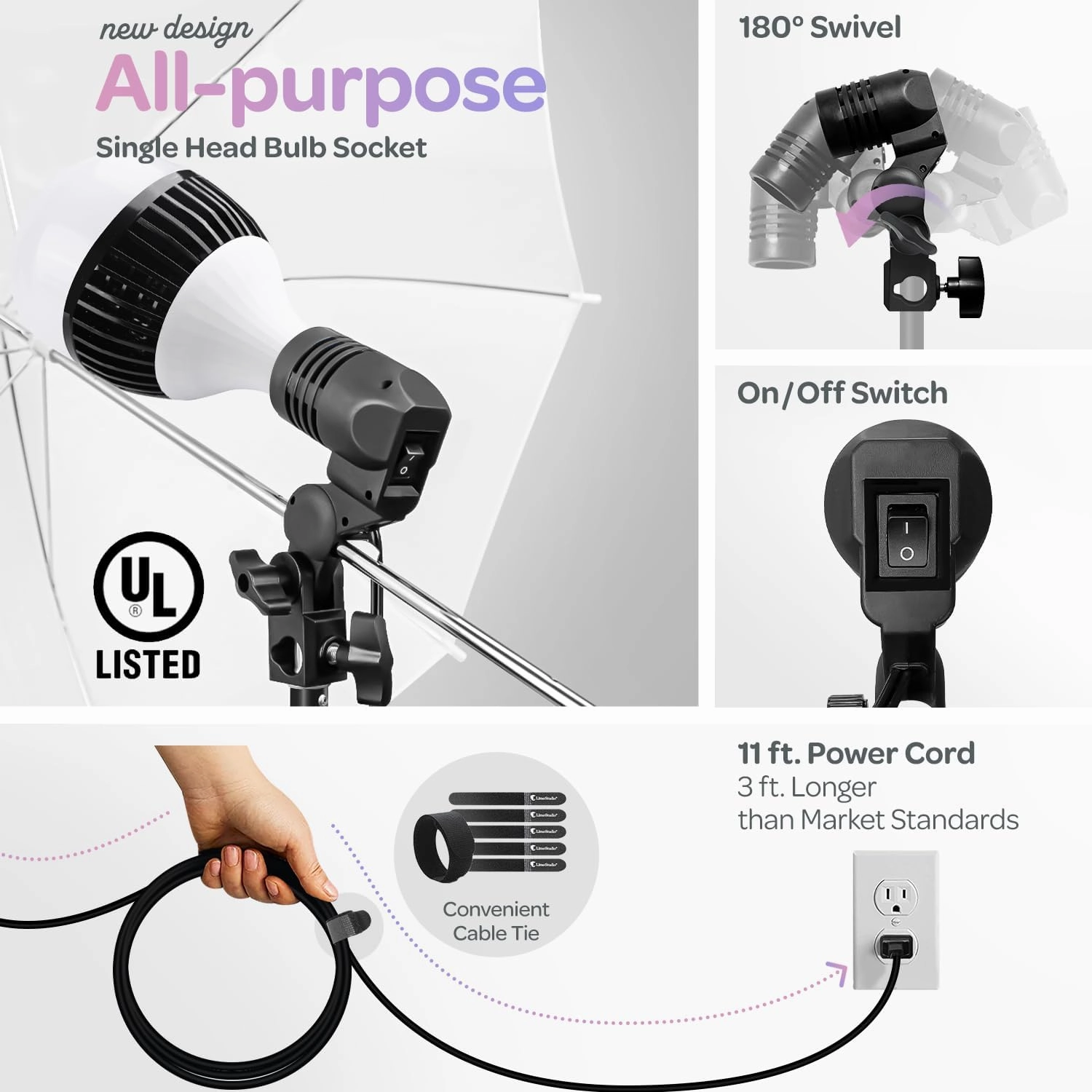 LimoStudio (LED Super Bright) 1200W Output Photo Studio Umbrella Continuous Lighting Kit, 6500K Neutral Day Light, 10800 Lumen, CRI>95, White Soft Umbrella Diffuser & Black, Silver Reflector, LMS103