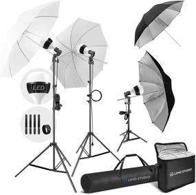 LimoStudio (LED Super Bright) 1200W Output Photo Studio Umbrella Continuous Lighting Kit, 6500K Neutral Day Light, 10800 Lumen, CRI>95, White Soft Umbrella Diffuser & Black, Silver Reflector, LMS103