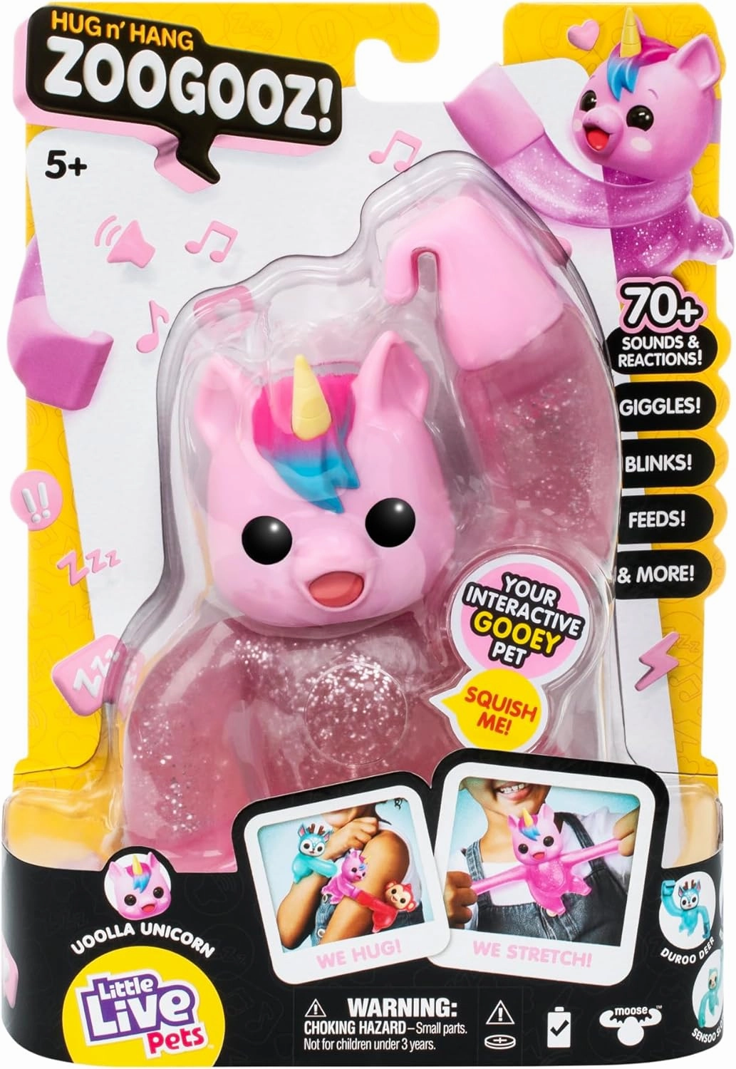 Little Live Pets Hug n' Hang Zoogooz - Uoolla Unicorn. Interactive Electronic Squishy Stretchy Toy Pet with 70  Sounds & Reactions. Stretch, Squish & Link Their Hands. Display Them & Hang Them Around