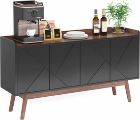 LITTLE TREE 55 Inch Kitchen Buffet Cabinet with Storage Shelf, Sideboard Coffee Bar with Doors, Buffets Accent Cabinet for Dining Room Living Room Entryway, Black Rustic Brown
