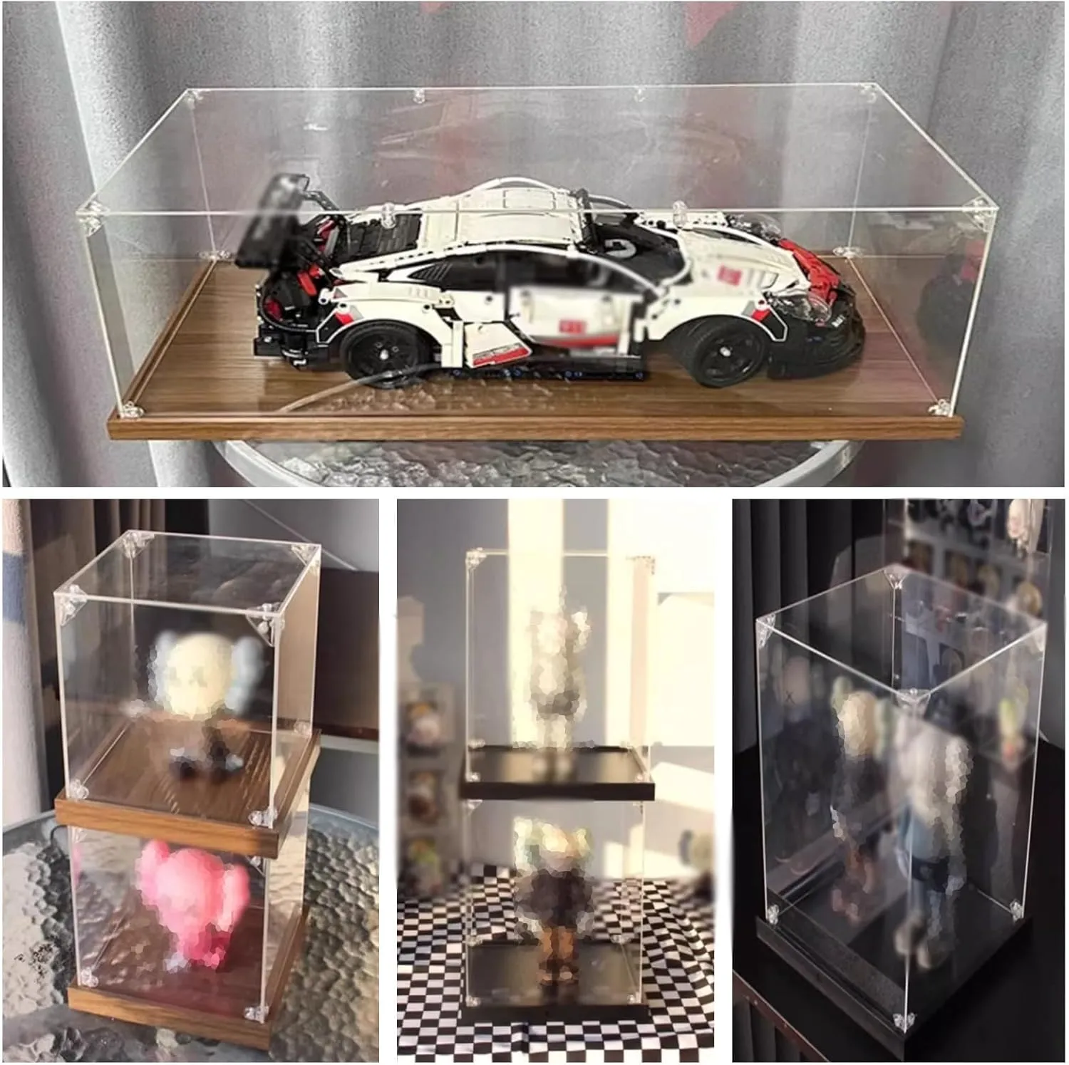 Long 6 8 10 12 14 16 in Transparent Dust Proof Acrylic Display Box, Clear Show Case for Action/Organizing Toys, Stackable Collectibles Boxes with Base(Black,LxWxH 40x40x40CM/16x16x16IN)