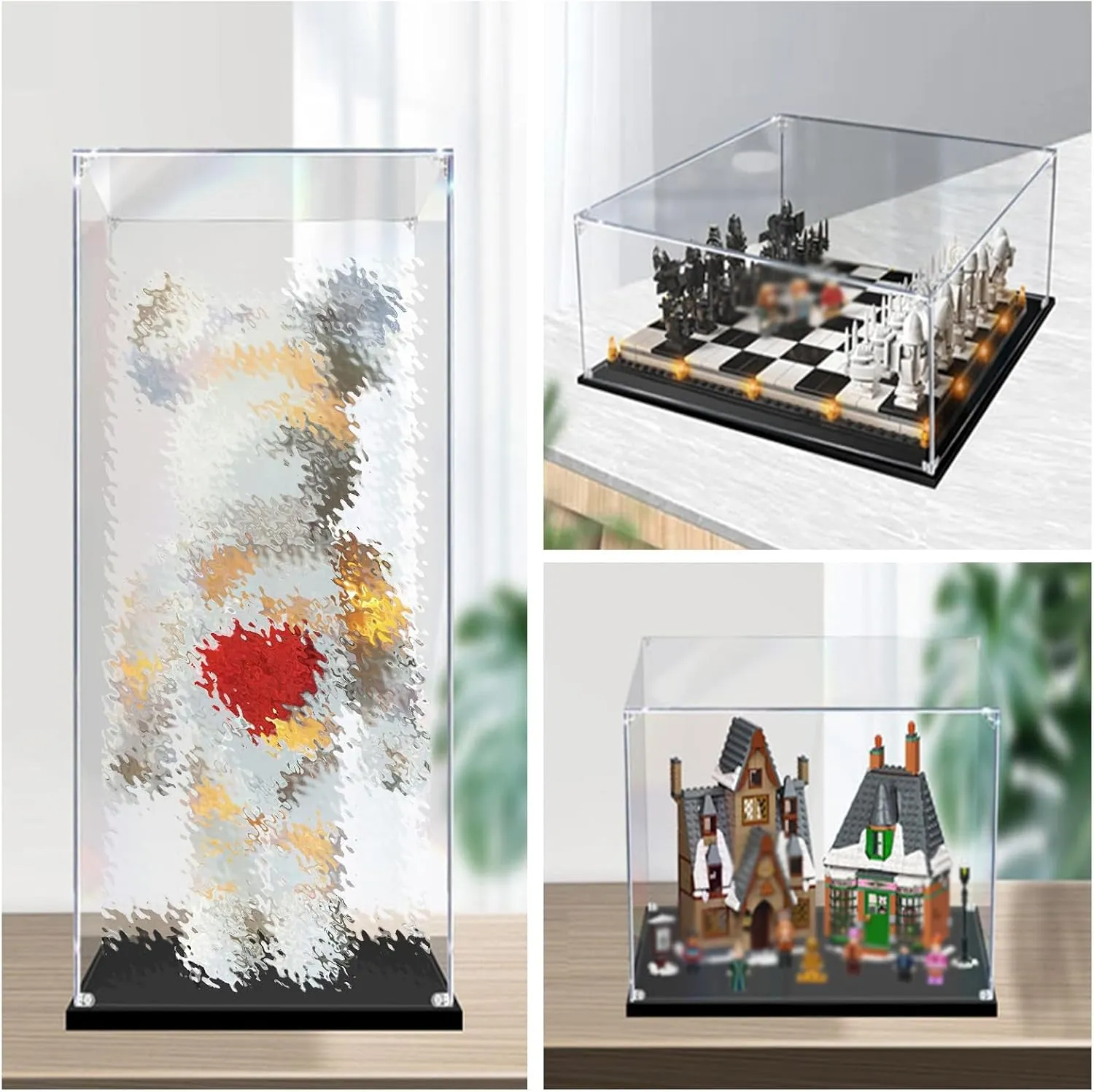 Long 6 8 10 12 14 16 in Transparent Dust Proof Acrylic Display Box, Clear Show Case for Action/Organizing Toys, Stackable Collectibles Boxes with Base(Black,LxWxH 40x40x40CM/16x16x16IN)