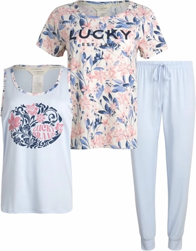 Lucky Brand Women's Pants Set, 3 Piece T-Shirt, Tank, Top, and Joggers, Casual Everyday Loungewear for Women (S-XL)