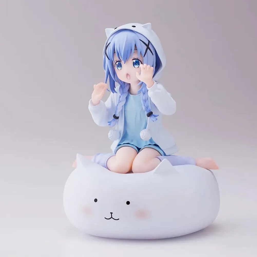 LUNK Kafuu Chino Figure Anime Kafuu Chino Figure 5.9in Original Painting Illustration Figure Statue Cat Girl Action Figurine 15cm/5.9in