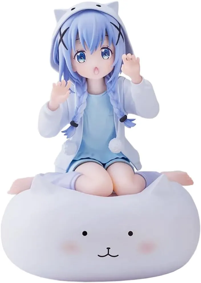 LUNK Kafuu Chino Figure Anime Kafuu Chino Figure 5.9in Original Painting Illustration Figure Statue Cat Girl Action Figurine 15cm/5.9in