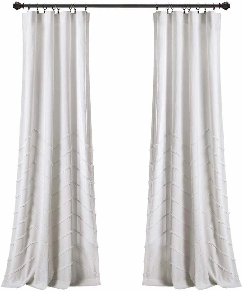 Lush Decor White Chenille Chevron Window Curtain Panel Pair (84" x 40")