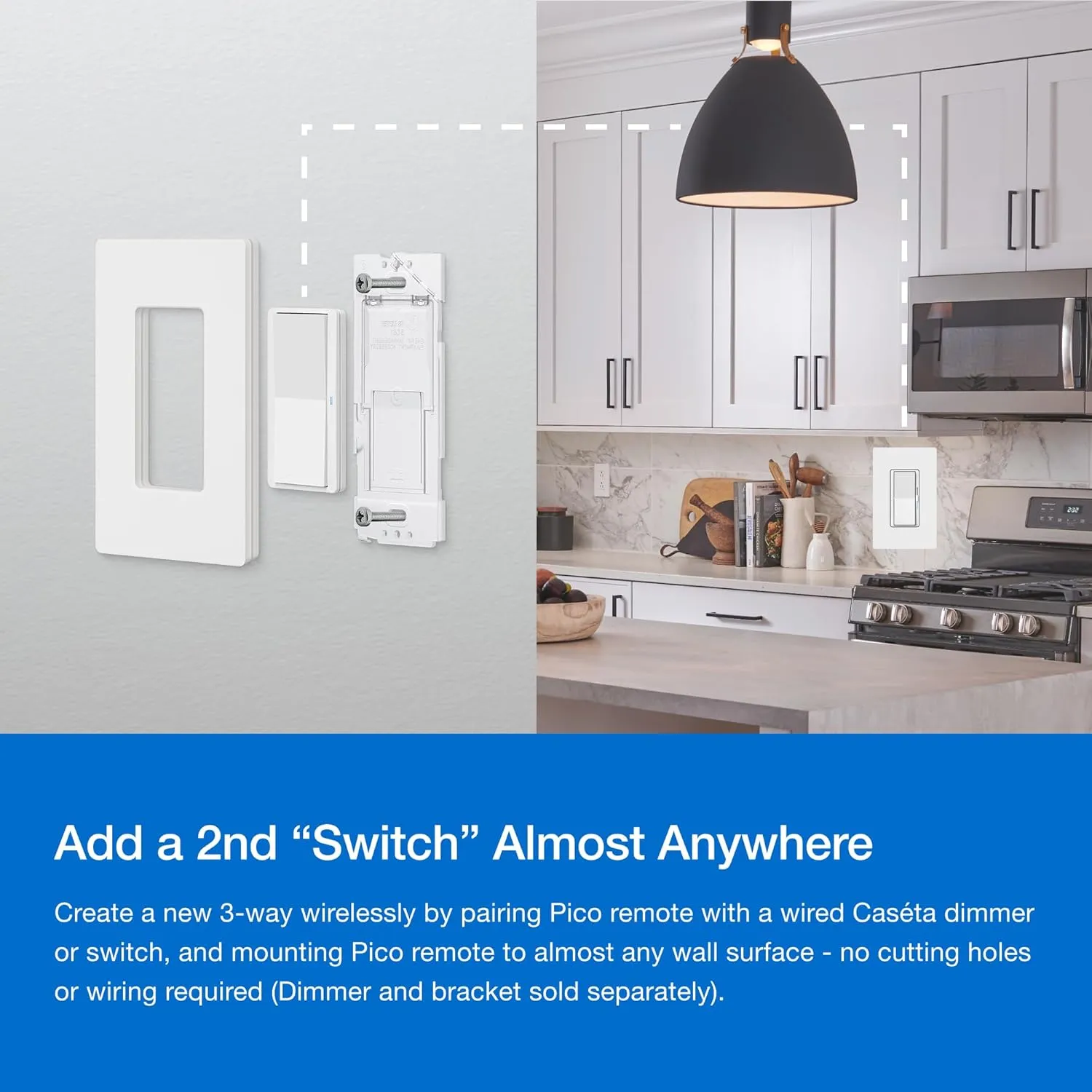Lutron Pico Paddle Remote for On/Off Control of Caseta Smart Switches/Dimmers, PJ2-P2B-GLA, Light Almond