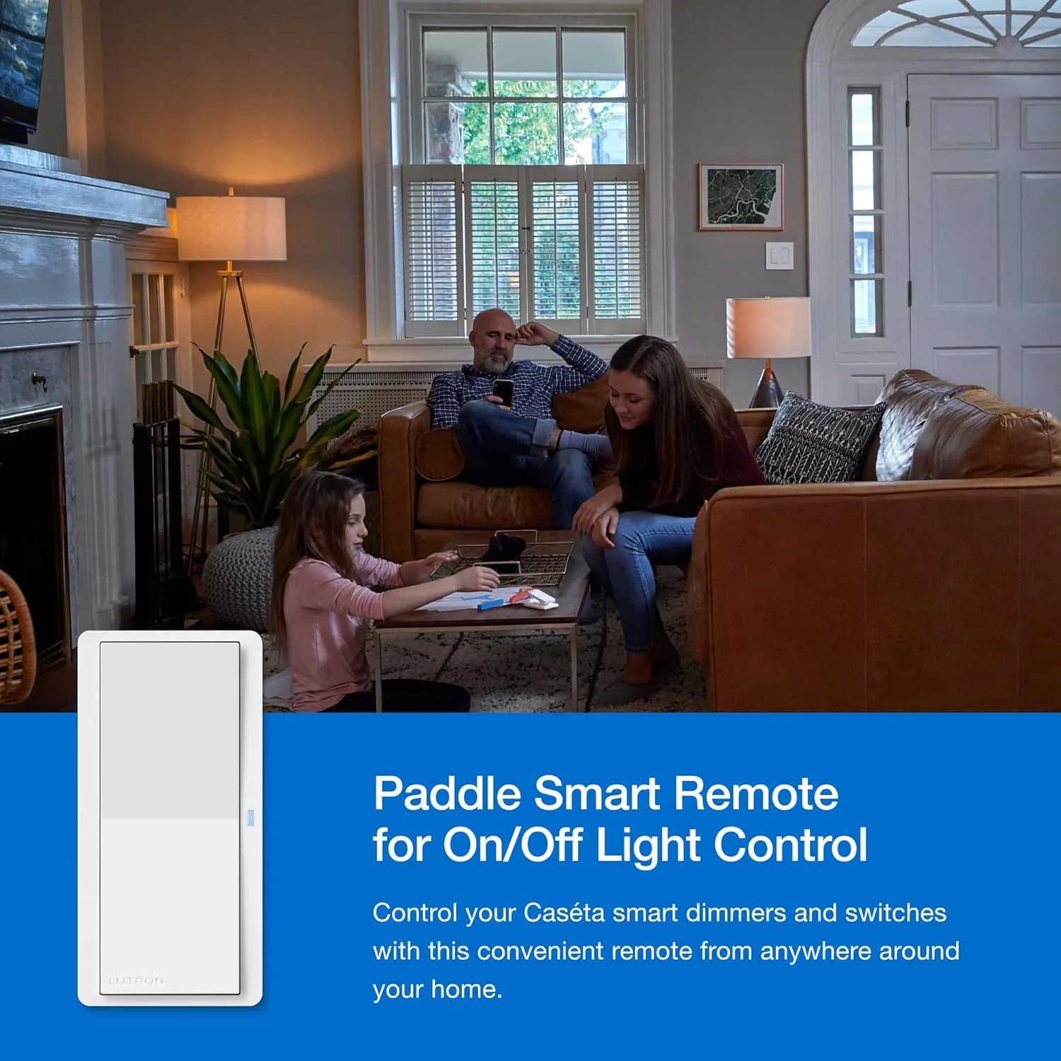 Lutron Pico Paddle Remote for On/Off Control of Caseta Smart Switches/Dimmers, PJ2-P2B-GLA, Light Almond