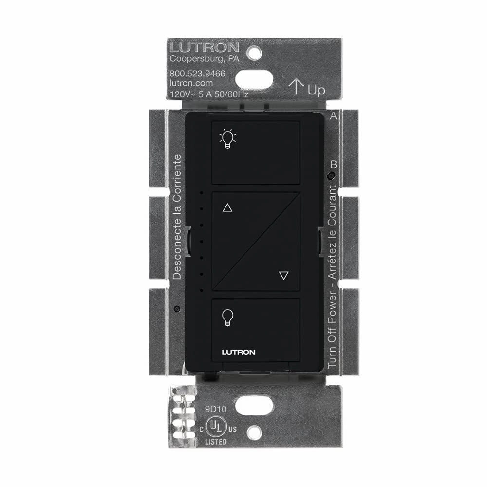 Lutron Caseta Original Smart Dimmer Switch (Lutron Smart Hub Required), for LED Lights, 150 Watt, Single-Pole/3-Way, No Neutral Required, PD-6WCL-BL 4-PACK, Black, 4 Pack