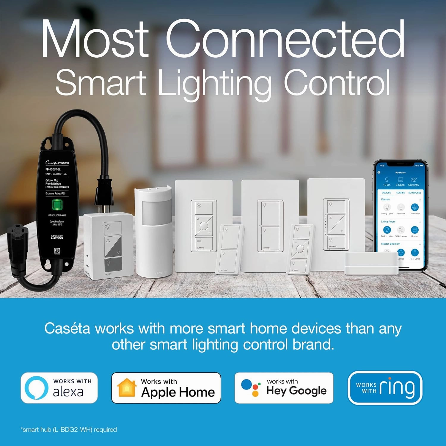 Lutron Caseta Smart Fan Speed Control Switch (Lutron Smart Hub Required), Single-Pole, PD-FSQN-IV, Ivory