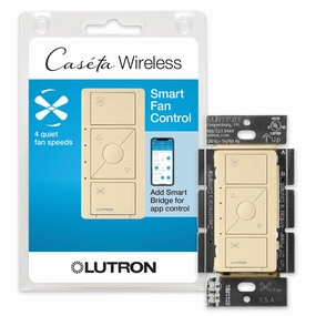 Lutron Caseta Smart Fan Speed Control Switch (Lutron Smart Hub Required), Single-Pole, PD-FSQN-IV, Ivory