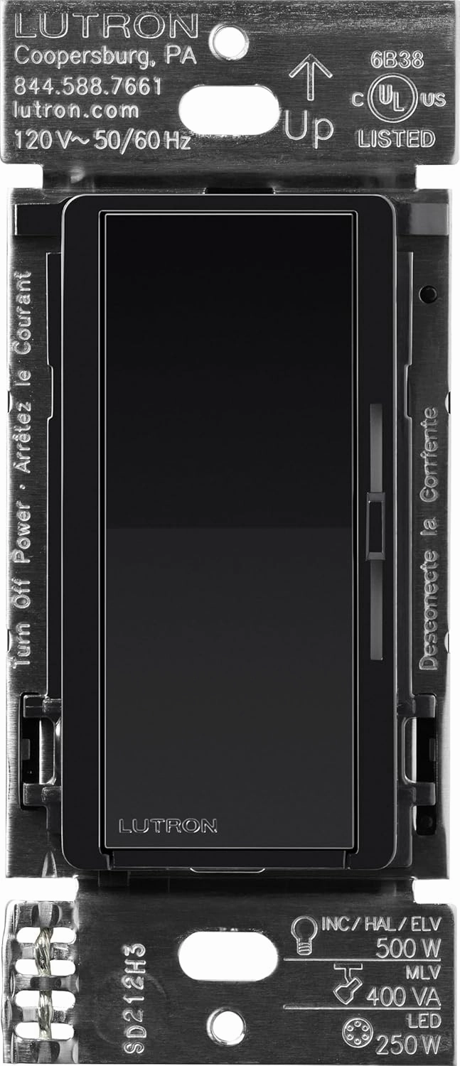 Lutron Diva Smart Dimmer Switch ELV  for Caseta Systems, Works w/Alexa, Apple Homekit, Google Home (Hub Required), 250-Watt LED, Neutral Required, DVRF-5NE-BL, Black