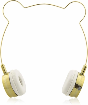 LUX ACCESSORIES Gold Bear Headphones Wire Frame Horns Headset w Microphone
