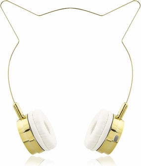 LUX ACCESSORIES Gold Cat Ears Edition Wireless Headphones Fashion Microphone Headset