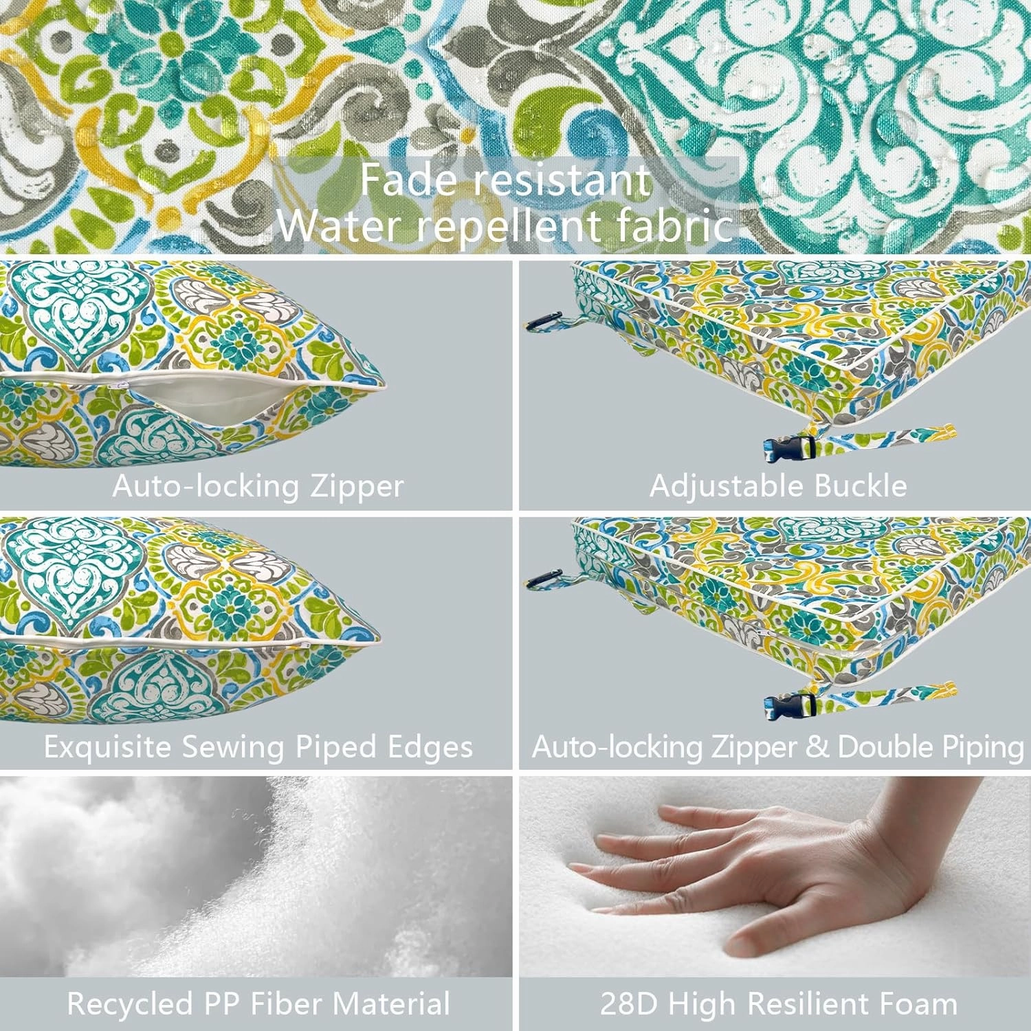 LVTXIII Outdoor Deep Seat Cushion Patio Seat and Back Cushion Set Seasonal Chair Cushion for Dining Arm Chairs, Wicker Chairs and Garden Furniture Decoration, 24"x24"x4", Damask Green