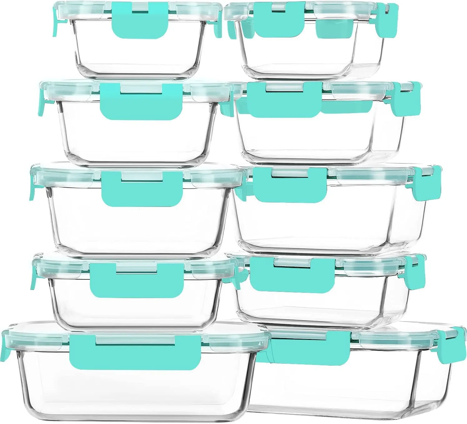 M MCIRCO 10-Pack Glass Food Storage Container with Lids, Airtight Glass Lunch Bento Boxes, Glass Meal Prep Container,Microwave, Oven, Freezer and Dishwasher Friendly, Green
