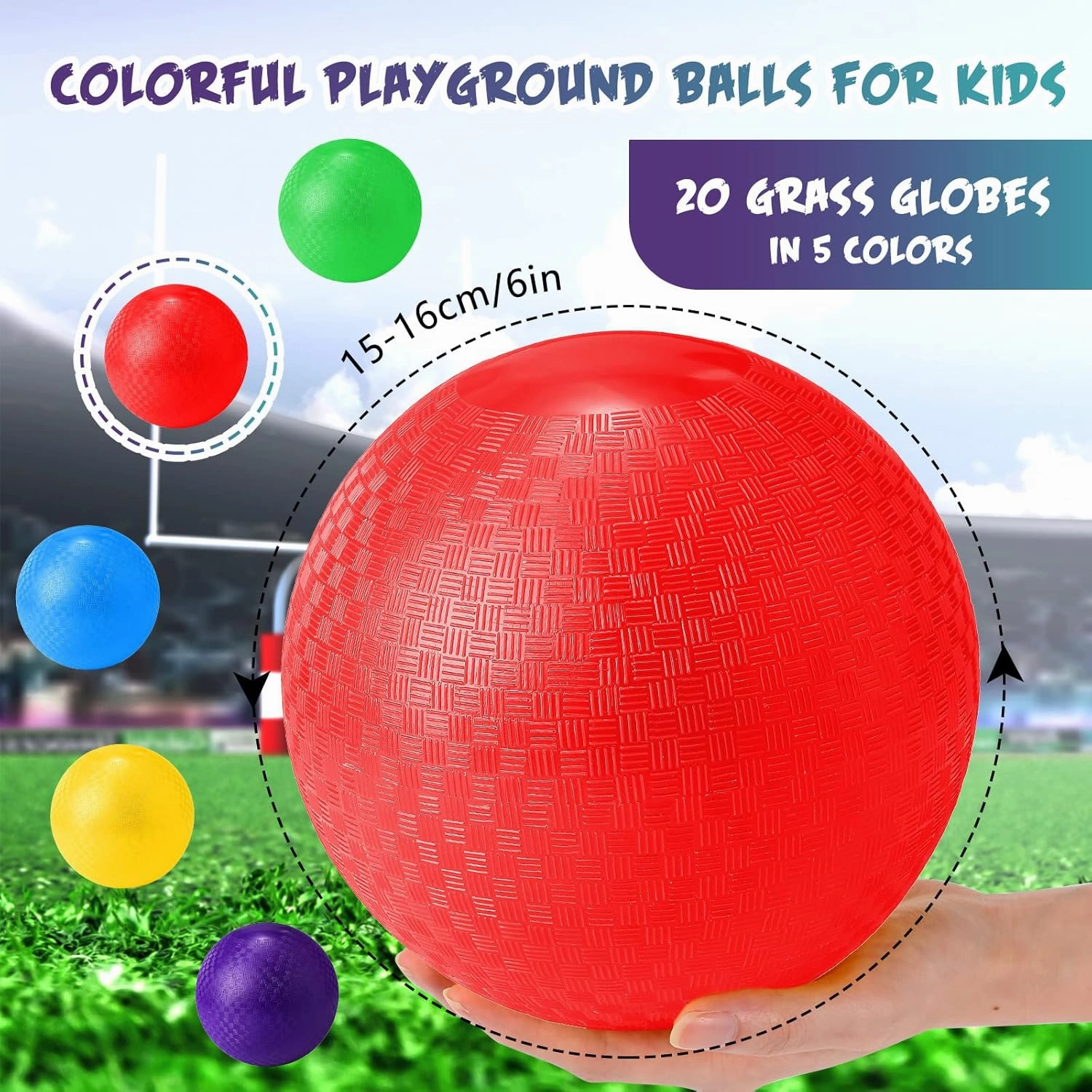 Macarrie 20 Pcs Playground Balls 6 Inches Dodgeball Kick Balls for Kids Adults Colorful Inflatable Balls Handballs Soccer Basketball Handball Games Camps Schools Outdoors