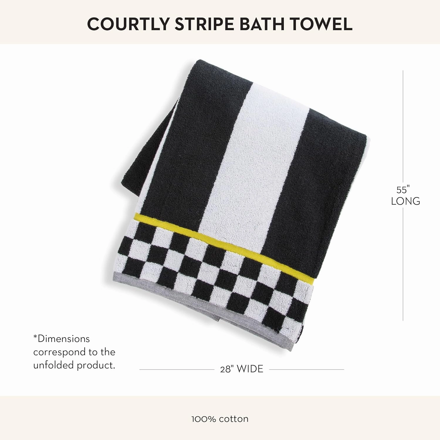 MACKENZIE-CHILDS Bath Towel, Cute Decorative Bathroom Towel, Black-and-White Courtly Stripe