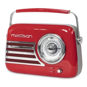 Madison FREESOUND-VR40R Red Portable Vintage Radio with Bluetooth, USB, FM