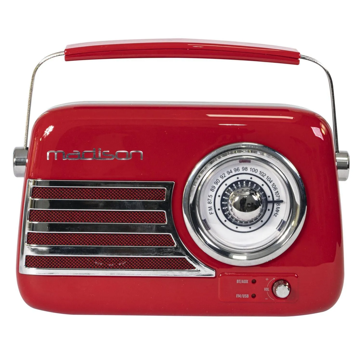 Madison FREESOUND-VR40R Red Portable Vintage Radio with Bluetooth, USB, FM