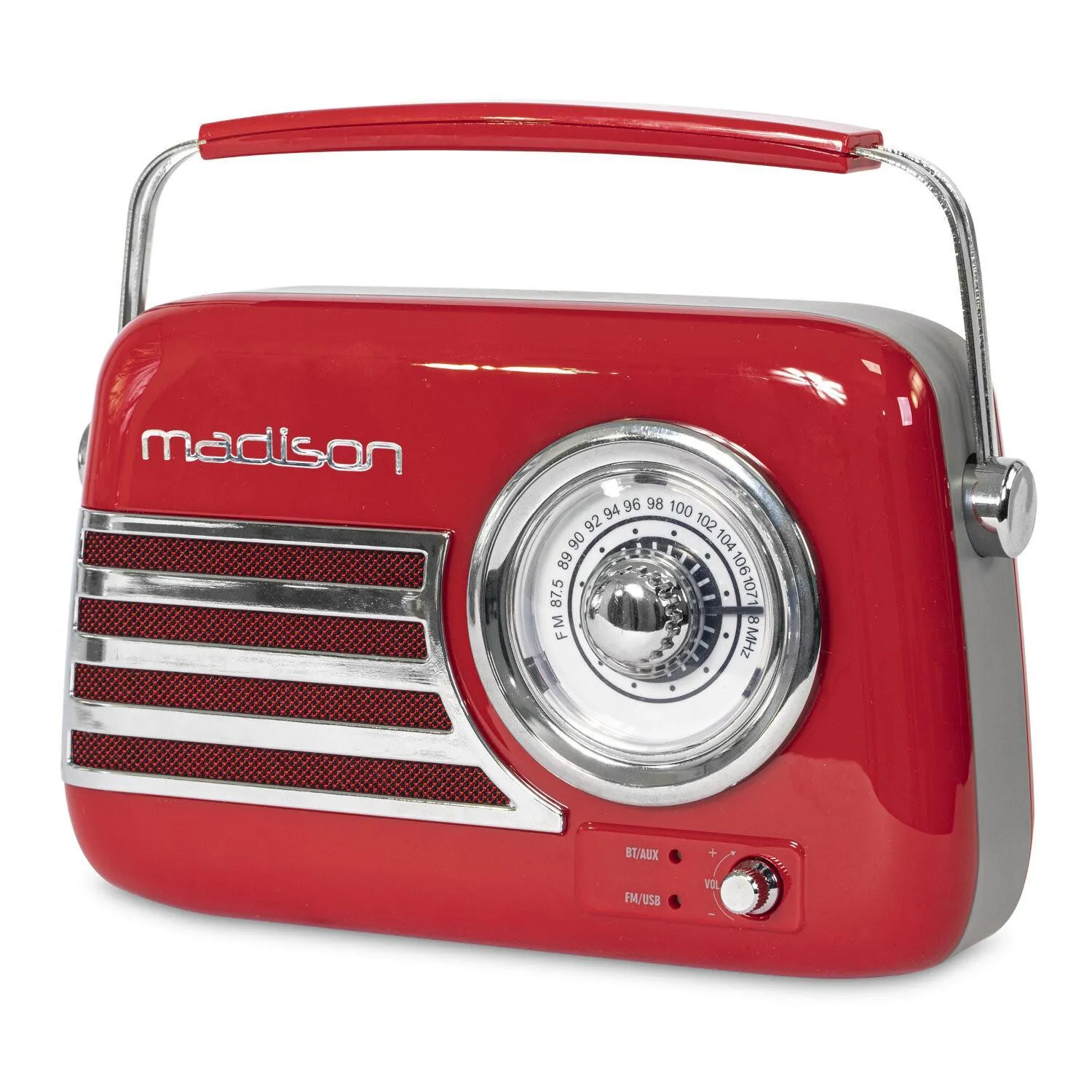 Madison FREESOUND-VR40R Red Portable Vintage Radio with Bluetooth, USB, FM