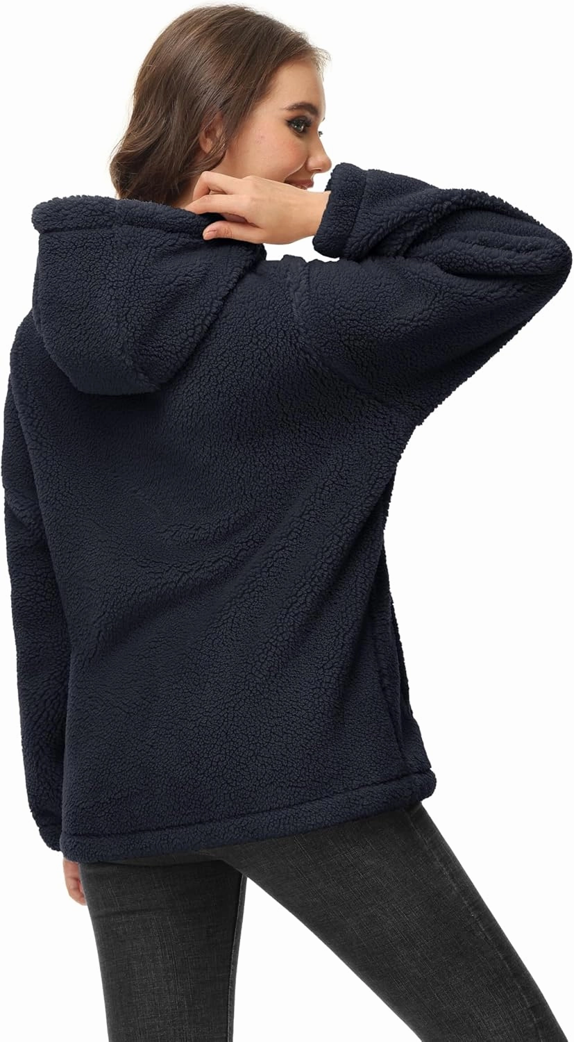 MAGCOMSEN Women's Sherpa Jacket Zip Up Hoodie Fuzzy Teddy Coat with Zipper Pockets Lightweight Fleece Lined Warm Winter Coat