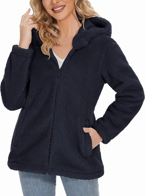 MAGCOMSEN Women's Sherpa Jacket Zip Up Hoodie Fuzzy Teddy Coat with Zipper Pockets Lightweight Fleece Lined Warm Winter Coat