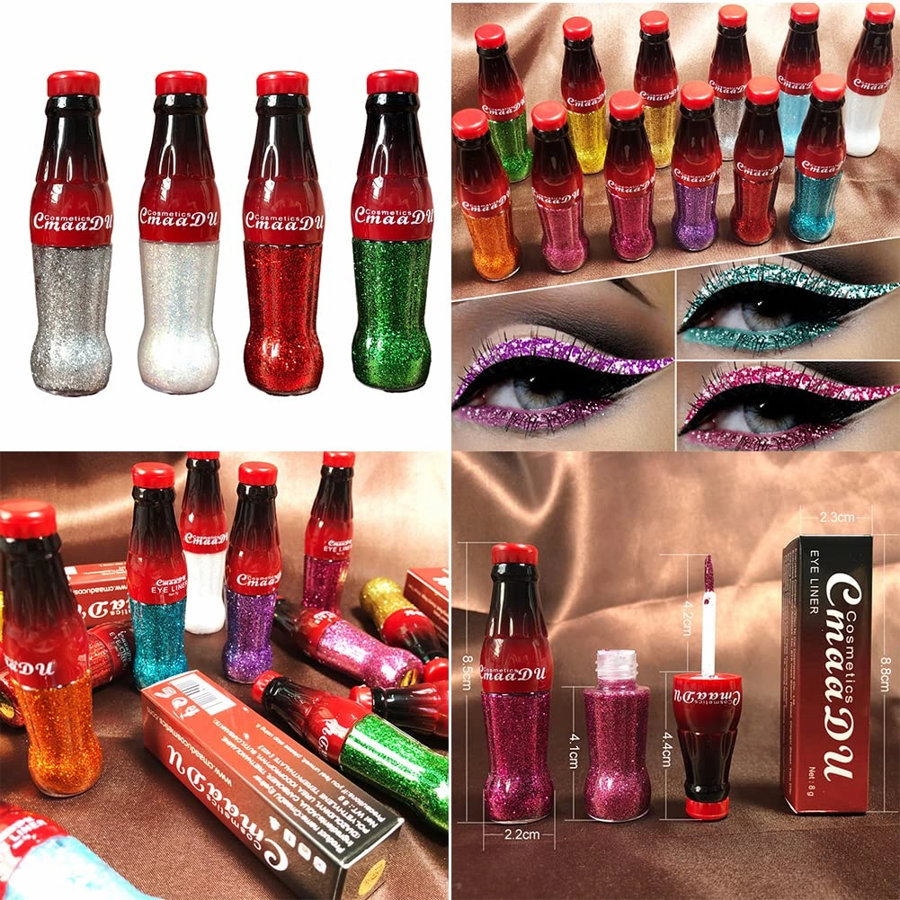 Magik 4-8 Pack Colorful GLITTER Liquid Eyeliner Set Matte Neon Waterproof (4 Pack(1 Ea), Red Green Silver White)