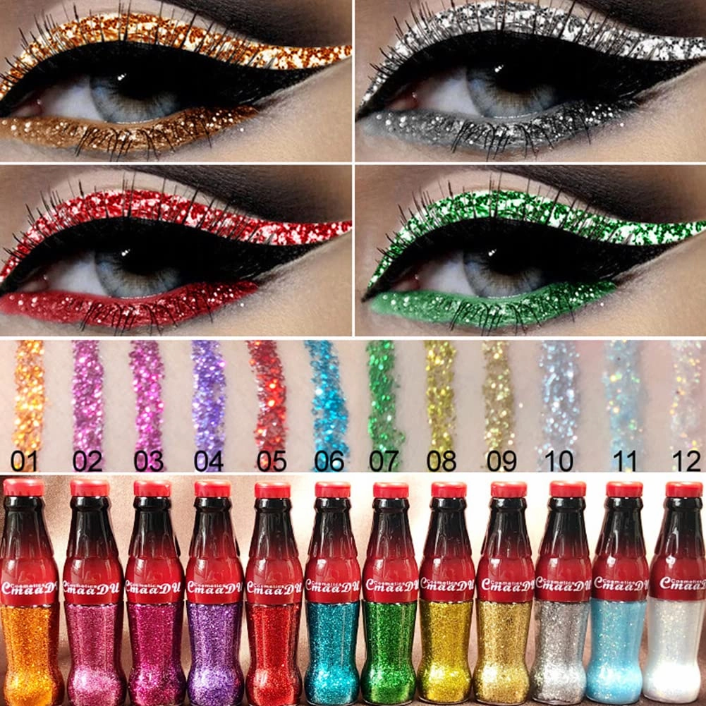 Magik 4-8 Pack Colorful GLITTER Liquid Eyeliner Set Matte Neon Waterproof (4 Pack(1 Ea), Red Green Silver White)