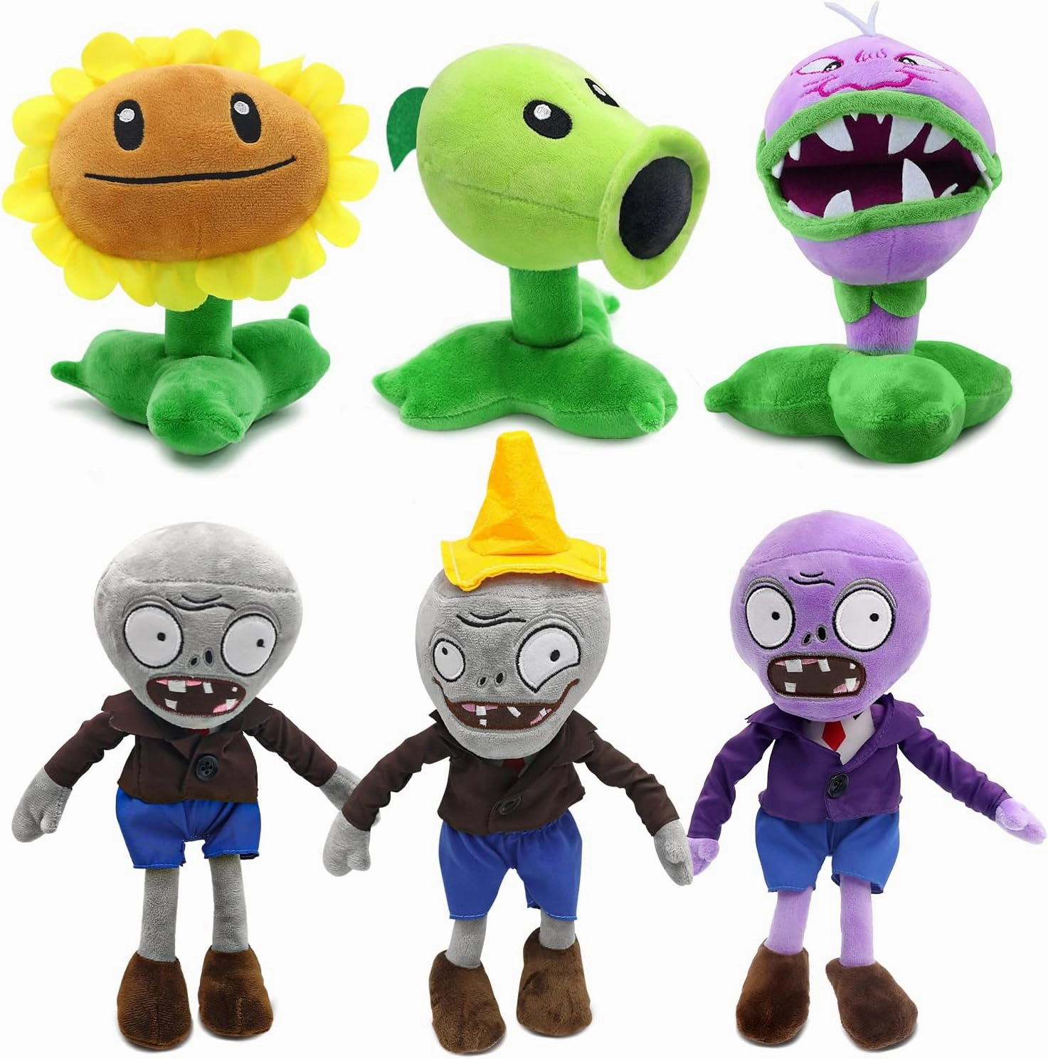 Maikerry 6pcs Plants and Zombies Plush vs Toys Sets PVZ Plush Stuffed Toys Soft Figure Doll Great Birthday Gifts for Boys and Girls