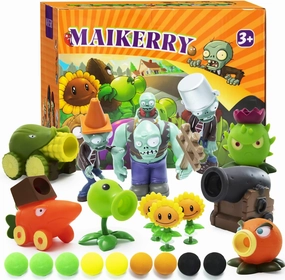 Maikerry Plants and Zombies Figurines 12pcs PVZ Action Figures Set Game Great Birthday Gifts for Boys and Girls -with Waterproof Battlefield Map