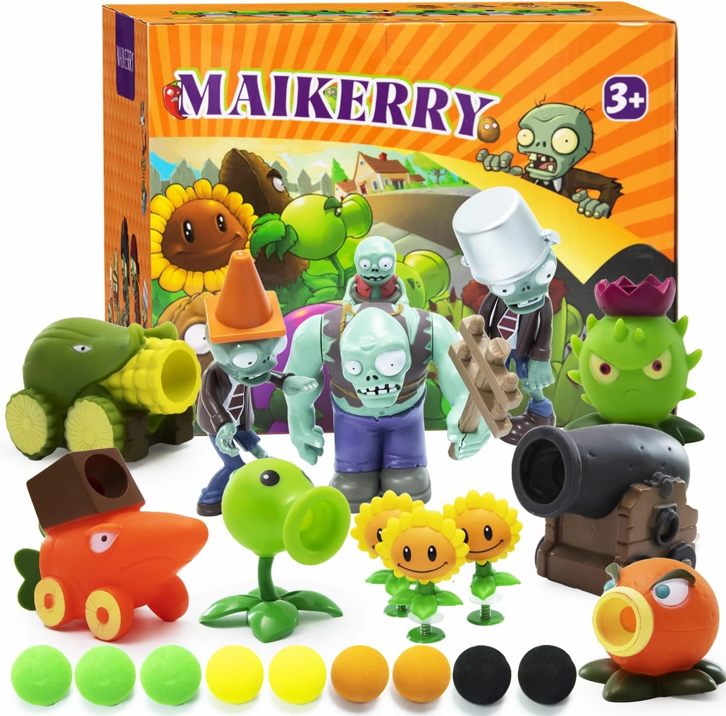 Maikerry Plants and Zombies Figurines 12pcs PVZ Action Figures Set Game Great Birthday Gifts for Boys and Girls -with Waterproof Battlefield Map