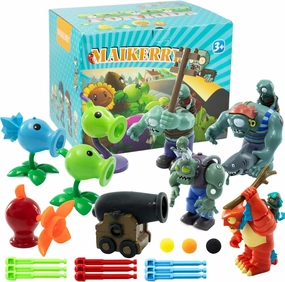 Maikerry Plants and Zombies Toys 9pcs PVZ Figurines Set Game Great Birthday Gifts for Boys and Girls -with Waterproof Battlefield Map