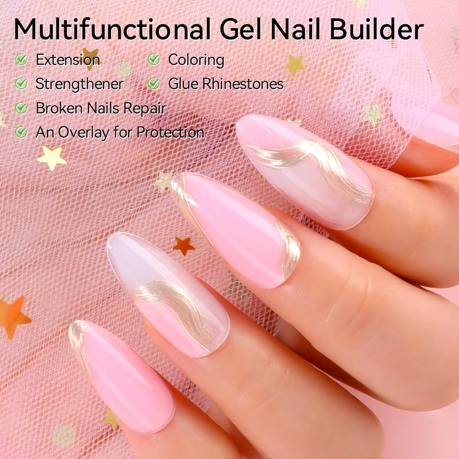 Makartt Poly Nail Gel Set - 6 Colors Kit Strong Builder for Extension Overlay Strengthener 3D Diy, Multifunctional, Long-lasting for Nails French Manicures Home Salon 15ML Clear White 4 Pink Shades