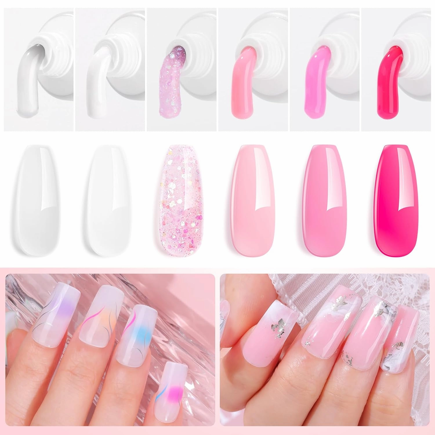 Makartt Poly Nail Gel Set - 6 Colors Kit Strong Builder for Extension Overlay Strengthener 3D Diy, Multifunctional, Long-lasting for Nails French Manicures Home Salon 15ML Clear White 4 Pink Shades