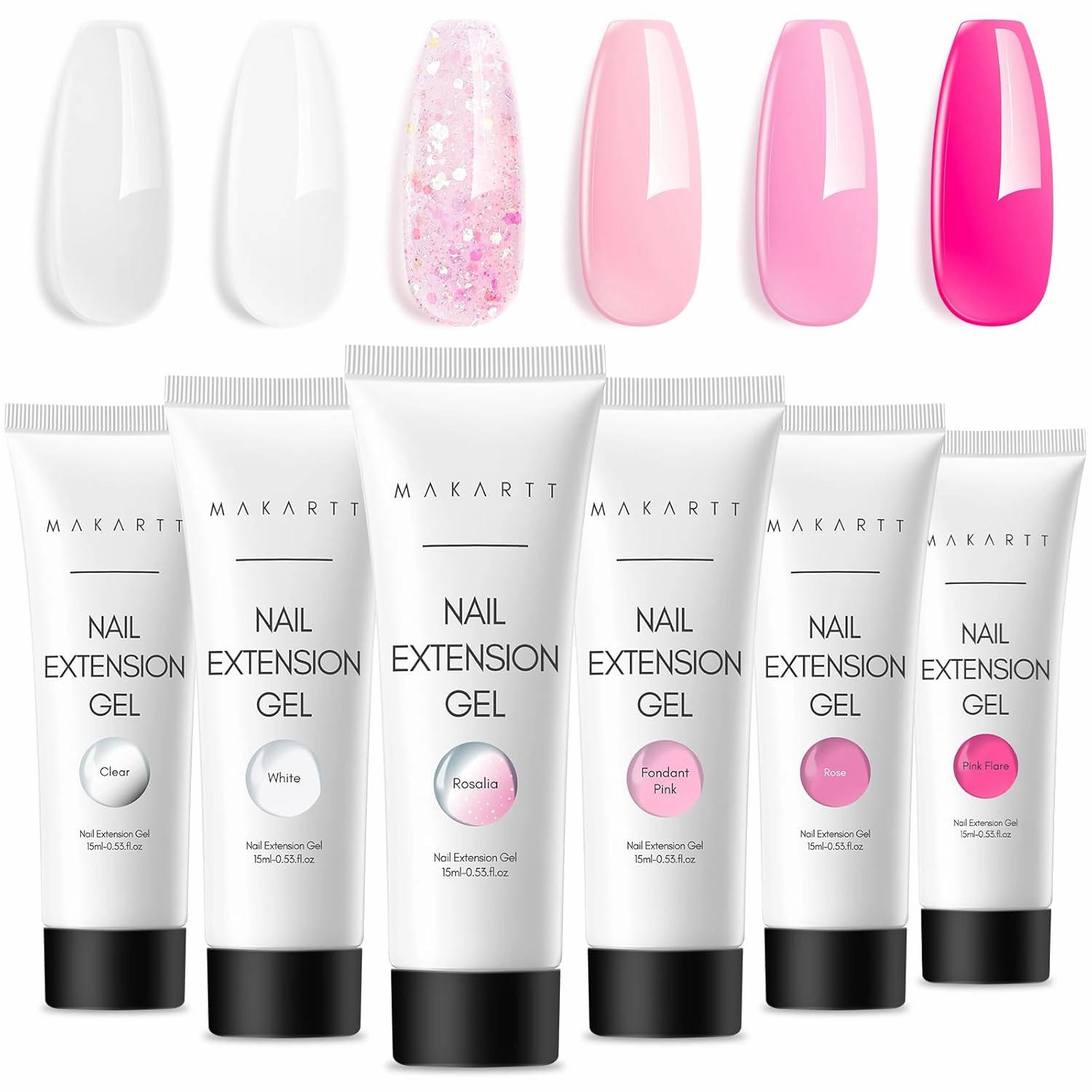 Makartt Poly Nail Gel Set - 6 Colors Kit Strong Builder for Extension Overlay Strengthener 3D Diy, Multifunctional, Long-lasting for Nails French Manicures Home Salon 15ML Clear White 4 Pink Shades