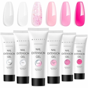 Makartt Poly Nail Gel Set - 6 Colors Kit Strong Builder for Extension Overlay Strengthener 3D Diy, Multifunctional, Long-lasting for Nails French Manicures Home Salon 15ML Clear White 4 Pink Shades