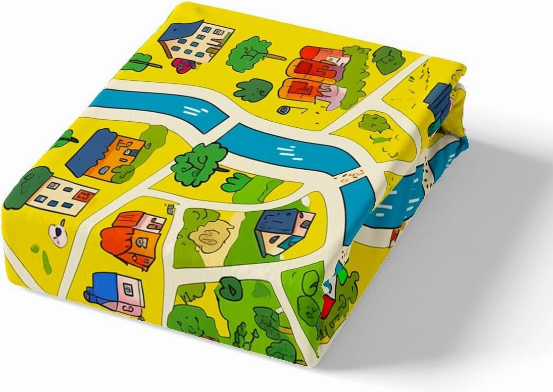 Manfei Rustic Countryside Kids Duvet Cover Set Twin Size,Suburb House Tree River Hand Graffiti Bedding Set,Kidss Boys OOM Decor,Nature Roadway Landscape Quilt Cover,Yellow,No Comforter