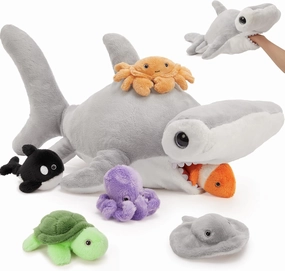 MaoGoLan 24 inch Large Hammerhead Shark Plush with 6 Marine Animals Inside No-Zipper Mouth, 7 Pack Shark Stuffed Animals Bulk for Kids Teen Girls Christmas Valentine's Day