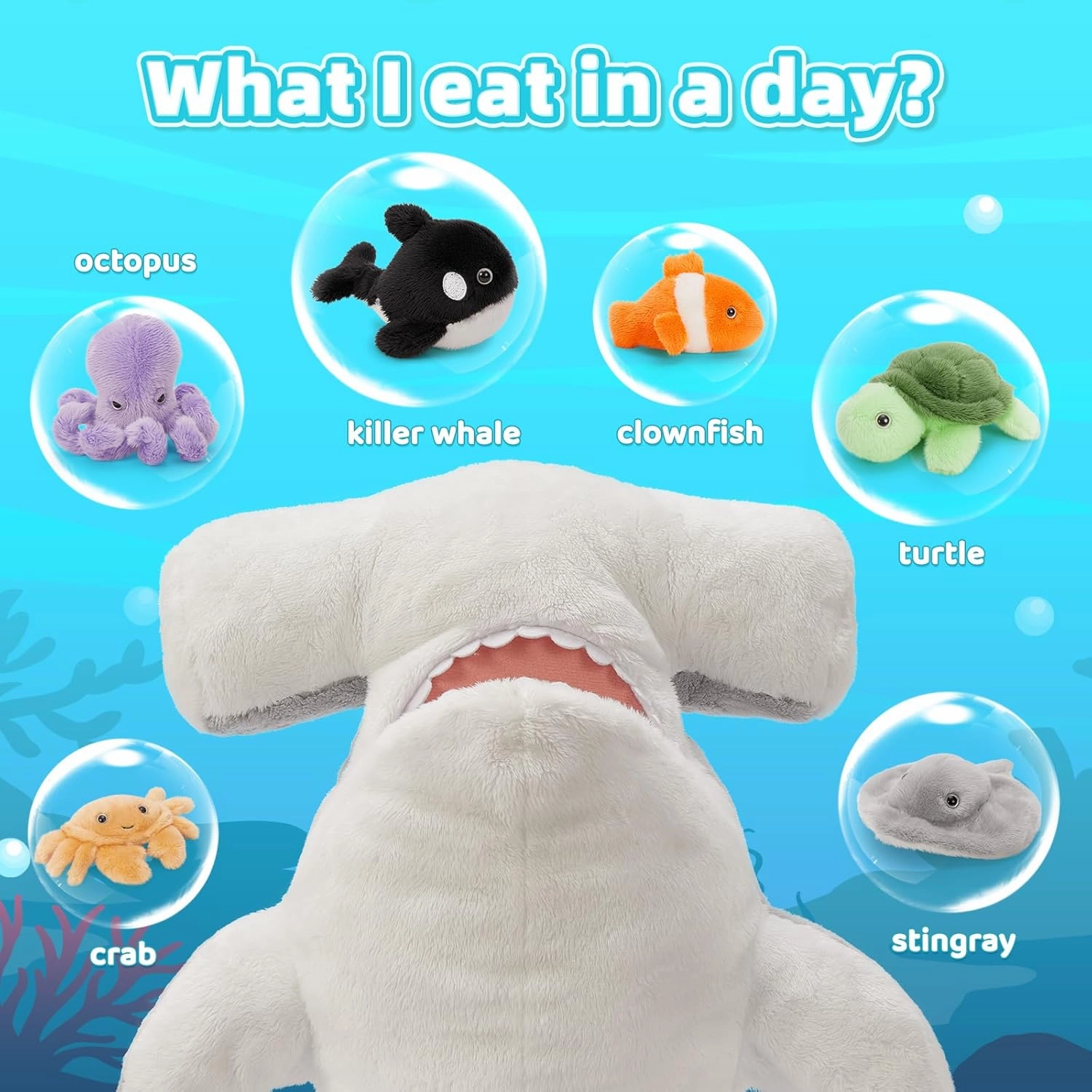 MaoGoLan 24 inch Large Hammerhead Shark Plush with 6 Marine Animals Inside No-Zipper Mouth, 7 Pack Shark Stuffed Animals Bulk for Kids Teen Girls Christmas Valentine's Day
