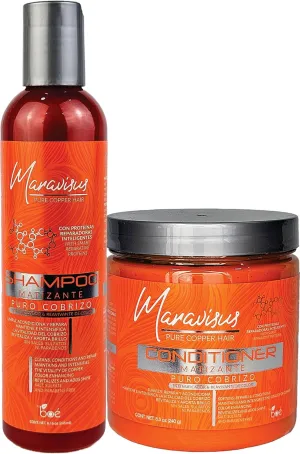 Maravisus Pure Copper Hair Shampoo 8.16 oz and Conditioner 8.5 oz Set - Color-Enhancing Toner for Dyed and Bleached Hair - Revives Copper Tones, Repairs Damage & Adds Shine