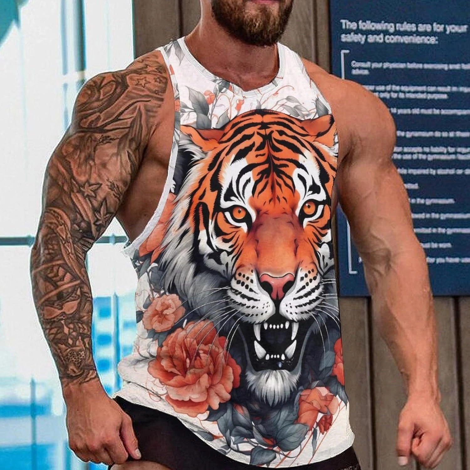 MARSVOVO Tank Tops for Men Animal Print Sport Tank Summer Sleeveless Workout T-Shirts Fitness Vest Athletic Undershirts