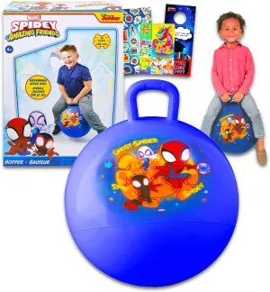Marvel Spidey & Friends Hopper Ball Outdoor Toy Set - Bundle Includes Spidey & Friends 15" Hopper Ball for Boys and Girls Outdoor Activities, Parties Plus Stickers, More | Spiderman Outdoor Toys