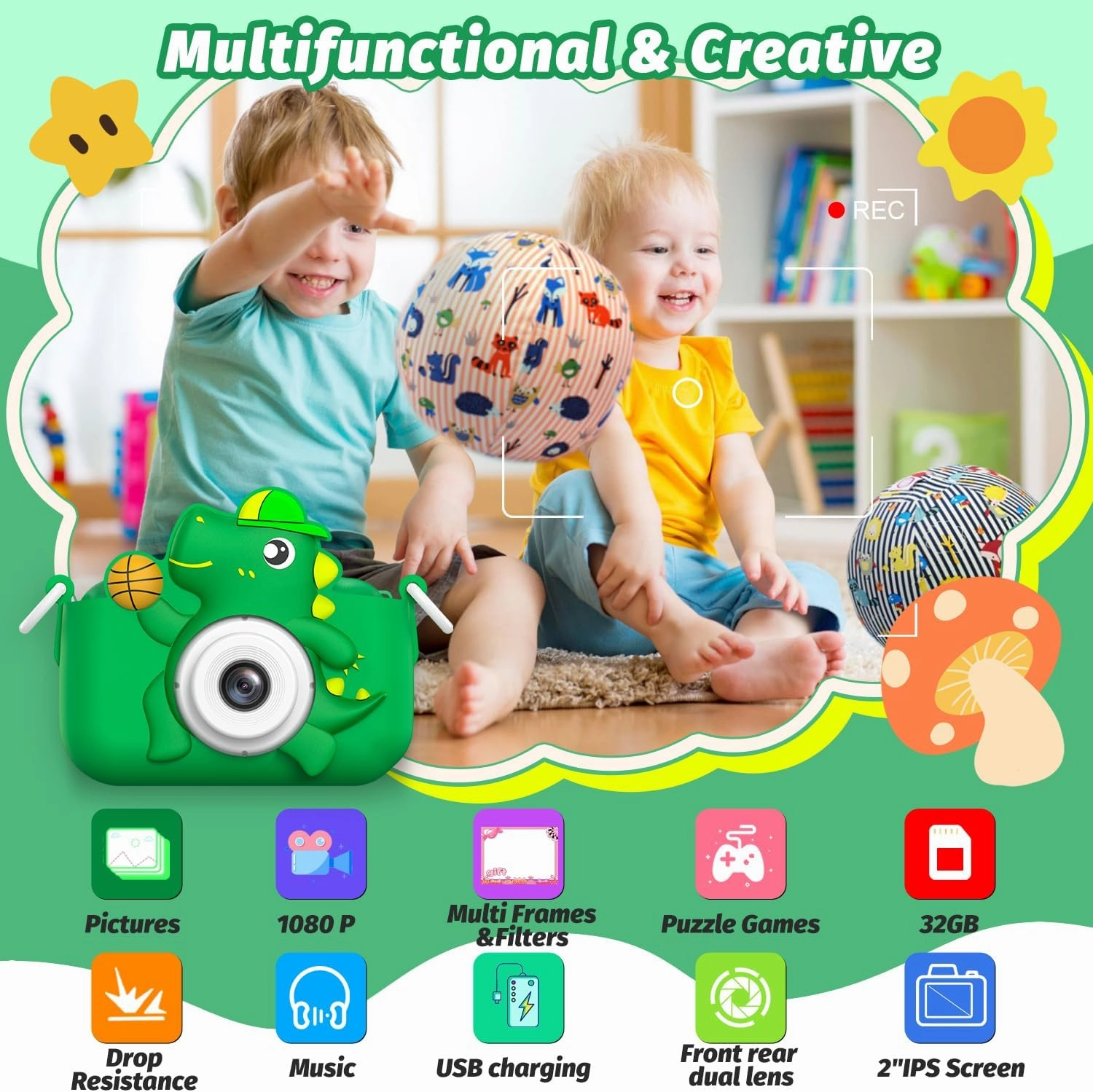 Masterbee Dinosaur Toys Camera for Kids Age 3-12, 1080P HD Kids Digital Camera, Christmas/Birthday Gifts for Boys and Girls