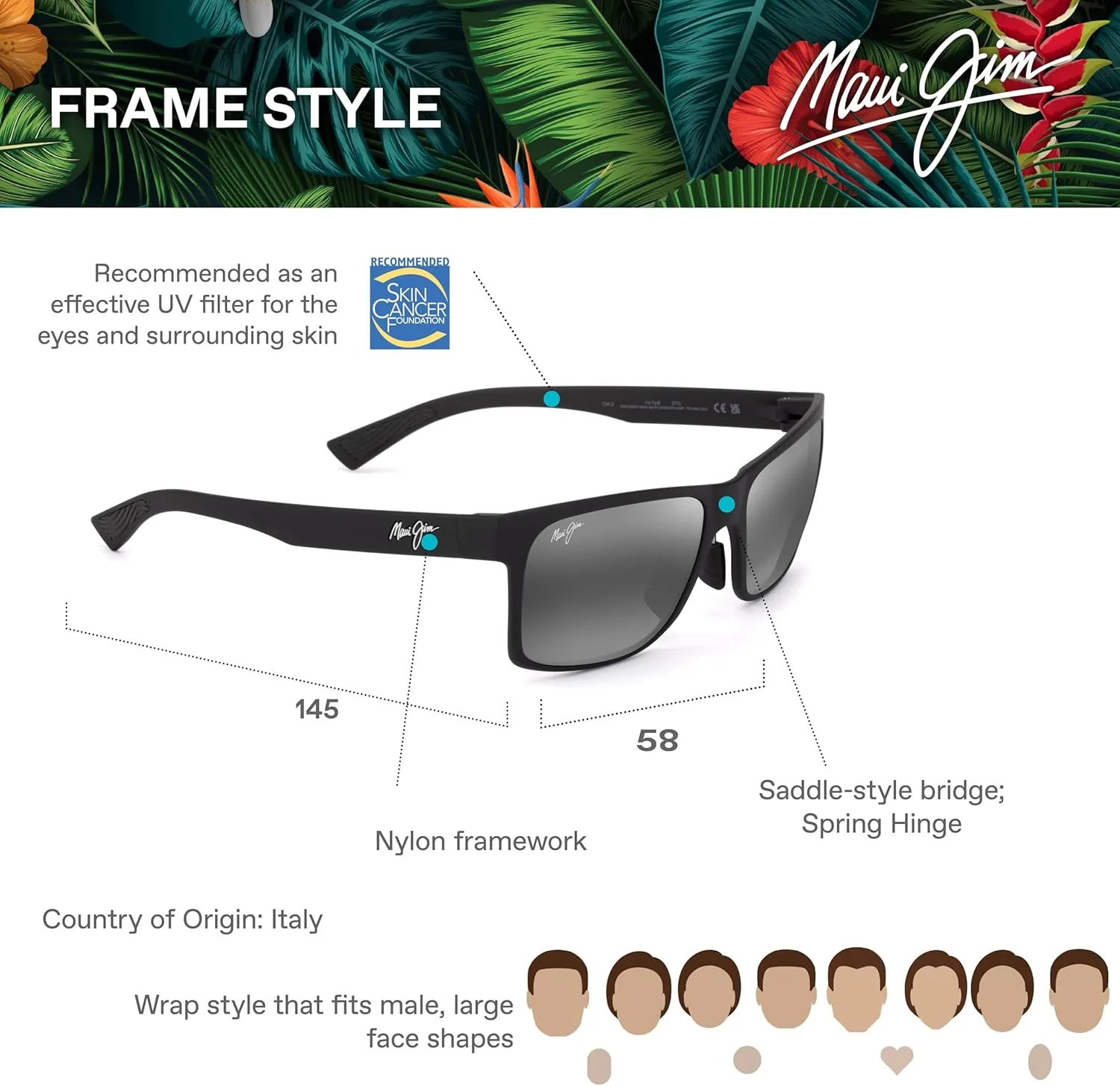 Maui Jim Men's Hoopili Rectangular Sunglasses