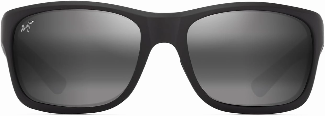 Maui Jim Men's Ano NUI Rectangle Sunglasses, Matte Black/Neutral Grey Polarized, Large